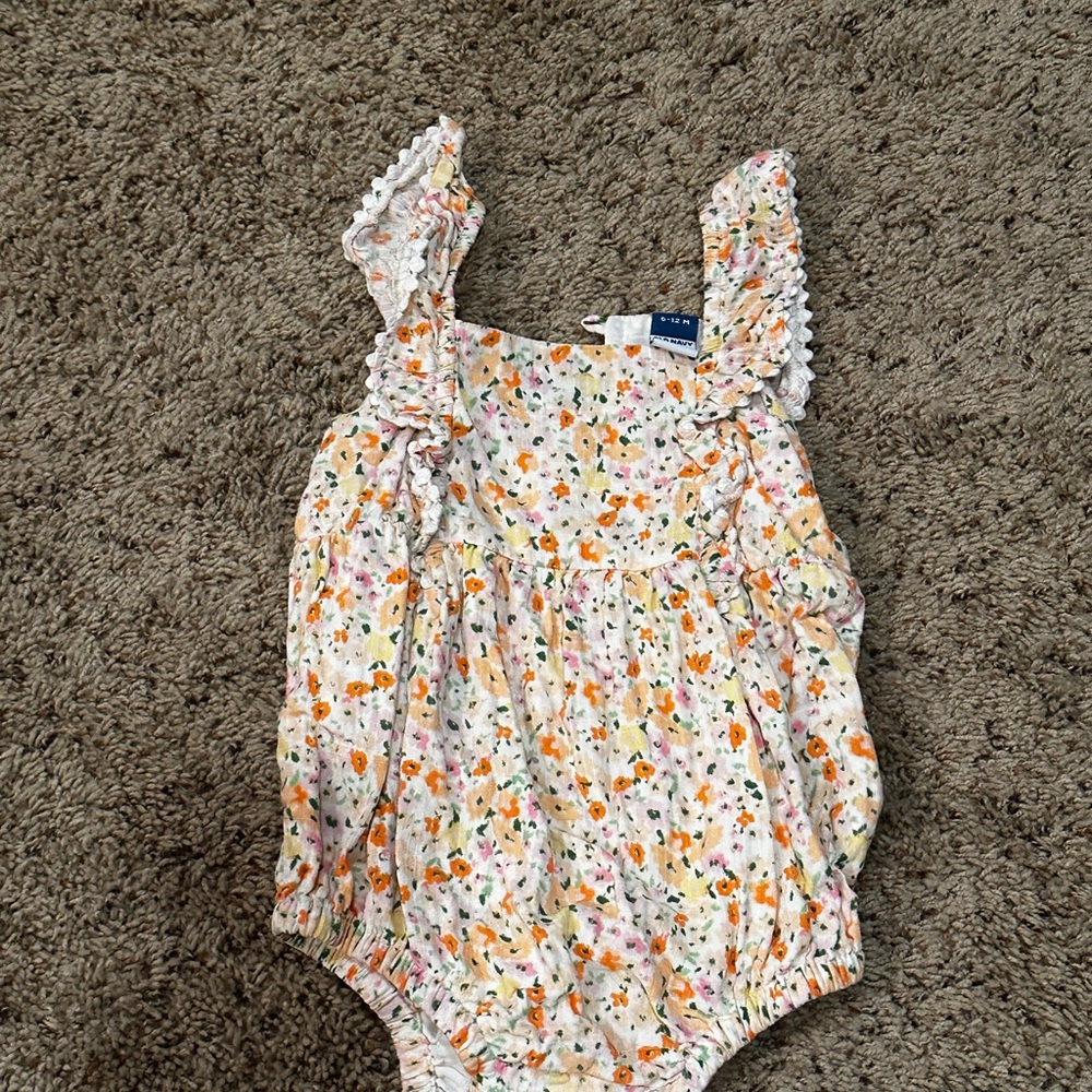 Floral Baby Romper with Ruffle Straps